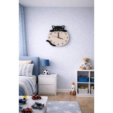 Arlia Design Kedi Figürlü Ahşap Dekor Hediyelik Duvar Saati / 6 mm Mdf