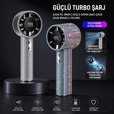 Azurtech Taşınabilir Şarjlı Taşlı Turbo El Fanı | Dijital Ekranlı Güçlü Mini Vantilatör | USB Şarjlı 199 Hız Göstergeli