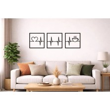 Arlia Design Ahşap 3 Lü Kare Şeklinde Kahve ve Nabız Figürü / Siyah 3 mm Mdf