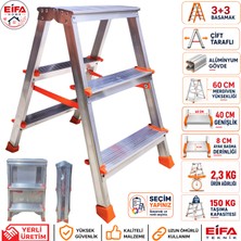 Eifa 3+3 Basamaklı Alüminyum Çift Çıkışlı Katlanır Merdiven Turuncu
