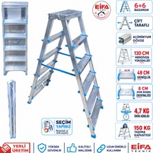 Eifa 6+6 Basamaklı Alüminyum Çift Çıkışlı Katlanır Merdiven Turkuaz