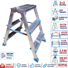 Eifa 3+3 Basamaklı Alüminyum Çift Çıkışlı Katlanır Merdiven Turkuaz