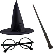 Eco Port Harry Potter Siyah Şapkası Harry Potter Gözlüğü Harry Potter Asası 3 Lü Set