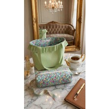 Gülbeyaz Home Butik Çiçek Desenli ve Pötikareli 2'li El Emeği Çanta Seti (Makyaj & Organizer Çanta)