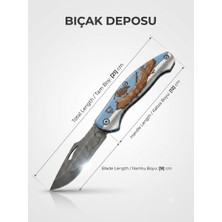 Bıçak Deposu Yağısıyan Tasarım Sap Katlanabilir Av ve Kamp Çakısı - 21 cm Lazer Işlemeli Paslanmaz Çelik