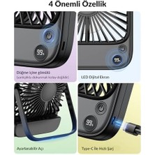 Warmco D2 5000MAH Şarjlı Masaüstü Vantilatör Dijital Göstergeli Taşınabilir Ultra Ince Soğutucu Fan Siyah