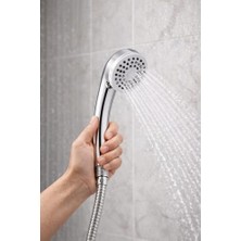 Duş Başlığı Seti 150 cm Hortumlu, 7.5 cm Başlık Çapı, 21 cm Krom Saplı El Duşu, Esnek Plastik Hortum, Paslanmaz Çelik Bağlantı, Basınç Artırıcı Duş Başlığı
