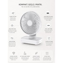 Yk Şarjlı Masaüstü Vantilatör USB Type-C – 4 Kademeli Hız, Sessiz Çalışma, Taşınabilir Mini Fan, Uzun Batarya, 90° Ayarlanabilir Başlık, Ofis Ev Kullanım Fan Vantilatör