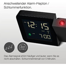 Dijital Kablosuz Projeksiyonlu Çalar Saat, Orta Avrupa Saat Dilimi (Dcf) Için, Negatif LCD Ekranlı, Hızlı Ayar ve Alarm Bip Sesi, Siyah Renkte, Model BC15B-DCF.