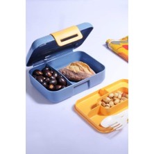 Kendinden Kaşık ve Çatallı 5 Bölmeli 2 Katlı Beslenme Kutusu (Gri)