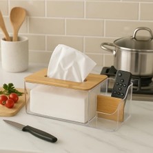 Bambulu Şeffaf Peçetelik ve Organizer – Çok Amaçlı Masa Düzenleyici, Modern Minimalist Tasarım