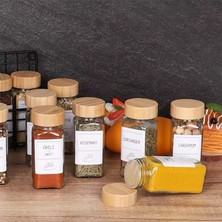 12'li Bambu ve Akasya Kapaklı Cam Baharatlık Seti 120 ml - Doğal Ahşap Kapaklı, Şeffaf Cam, Sağlıklı ve Şık Baharat Kavanozları (Bambu Kapak)