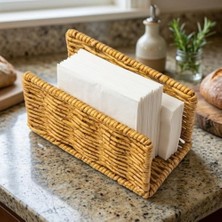 AyrStore Hasır Örgü Peçetelik, Doğal Renk, Rattan, 14X5X8 Cm, Rustik Stil, Yemek Masası Için