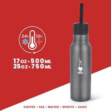 AyrStore Bialetti - Termal Şişe - 500ML - Koyu Gri Renk - Paslanmaz Çelik - Çift Katmanlı - 12 Saat Sıcak 24 Saat Soğuk Tutar - Hava Geçirmez Vidalı Kapak Özelliği - Özel Silikon Conta Sayesinde Sızdırmaz Şişe