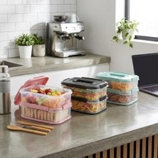 2x1,8 L Çift Katlı Plastik Yemek Taşıma Kutusu 3,6 L Saklama Kabı Sızdırmaz Contalı Şeffaf Kilitli Sefer Tası Beslenme Kabı Lunch Box Erzak Kabı (1 Adet)