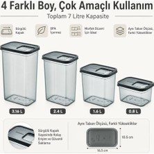 Sürgülü Kapaklı Saklama Kabı Seti, 7 Litre, 4 Farklı Boyut, Büyük Küçük Boy Gıda Erzak Depolama Kutusu, Plastik Mutfak Düzenleyici Organizer, Kolay ve Zahmetsiz Kullanım (0,8/1,6/2,4/3,16 L)