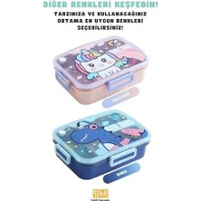 750ML Lunchbox Sevimli Dostlar Tek Katlı 3 Bölmeli Paslanmaz Çelik Sefer Tası Yemek Kutusu (Pembe Unicorn)
