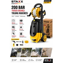 Staxx Power 200 Bar Basınçlı Yıkama Makinesi  Çelik Şanzıman Bakır Sargılı Motor Köpük Aparatı Hortum Makaralı