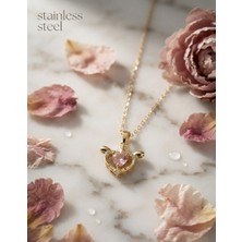 Stainless Steel 316L Çelik Zincir Gold Renk Kanatlı Kalp Model Çelik Kolye