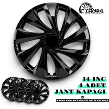 YONGA OTO AKSESUAR Kia Picanto 14 Inç Jant Kapağı 4'lü Set Piano Black + 4 Amblem + 8 Cırt Kelepçe