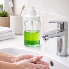 Cam Sıvı Sabunluk & Deterjanlık Kilitli Pompalı Sıvı Sabun Haznesi Banyo Sabunluğu Mutfak Deterjanlığı Deterjan Kutusu 320 ml (2)