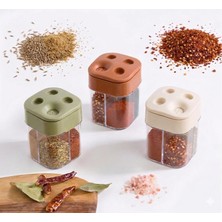 4 Bölmeli Döner Kapaklı Pratik Baharatlık - Modern Tasarım Şeffaf Baharat Kavanozu (1'li, 2'li ve 3'lü Paket Seçenekleri - Karışık Renk) (3)