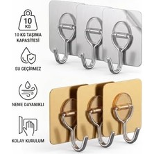 Yapışkanlı Askılık Seti, 3'lü, Gümüş ve Bronz Renk, 10 kg Taşıma Kapasiteli, Kolay Montaj (Bronz)