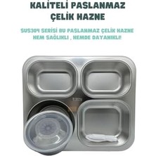 Bento 1200ML Lunchbox Tek Katlı 4 Bölmeli ve Kaseli Çelik Sefer Tası Yemek Kutusu (Siyah)