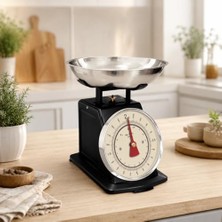 Vintage Mekanik Mutfak Terazisi 2 kg Kapasiteli, Paslanmaz Metal Hazneli  Ölçü Tartısı, Un Şeker Baharat Meyve Sebze Tartma Terazisi (Gümüş Siyah)
