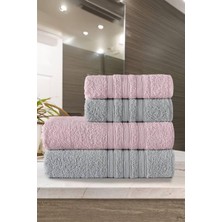 Riona Pamuklu 50X90-70X140 cm 4'lü Banyo Havlu Seti (Pembe)