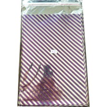 Omeyva Mor Çizgi Desenli Metalize Hediye Paketi Torba Poşet - 20X35 Cm. - 100 Adetlik 1 Paket