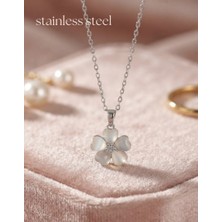 Stainless Steel 316L Çelik Zincir Gümüş Renk Yonca Model Kolye