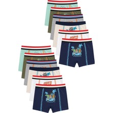 Exlove 12'li Paket Pamuklu Esnek Likralı Desenli Erkek Çocuk Boxer