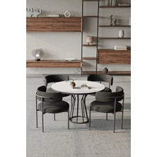Trendy Asel Metal Teddy Sandalye 90X90 Yuvarlak Kum Saati Ayak Mutfak Masası Takımı Yemek Masası Takımı