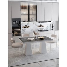 Trendy Asel Fiare Lake Mdf Ayak Teddy Sandalye 80X140 Yemek Masası Mutfak Masası 4 Kişilik Masa Sandalye Takım