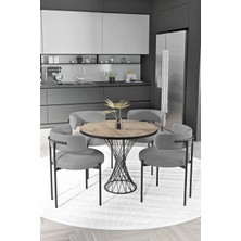 Trendy Asel Metal Teddy Sandalye 90X90 Yuvarlak Hasır Ayak Mutfak Masası Takımı Yemek Masası Takımı