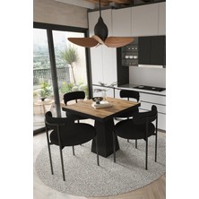 Trendy Asel Lago Siyah Lake Mdf Ayak 80X80 Yemek Masası Mutfak Masası 4 Kişilik Masa Takımı Teddy Sandalye