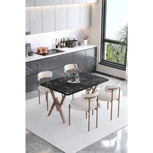 Trendy Asel Soffice Teddy Sandalye 80X120 Yemek Masası Mutfak Masası 4 Kişilik Masa Sandalye Takımı