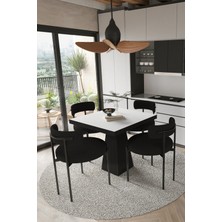 Trendy Asel Lago Siyah Lake Mdf Ayak 80X80 Yemek Masası Mutfak Masası 4 Kişilik Masa Takımı Teddy Sandalye