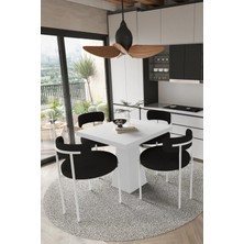 Trendy Asel Milena  Beyaz Lake Mdf Ayak  90X90 Yemek Masası Mutfak Masası 4 Kişilik Masa Takımı Teddy Sandalye