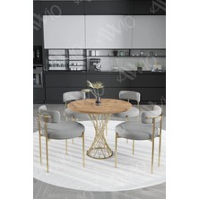 Trendy Asel Tiny Mat Gold Teddy Sandalye 90X90 Yuvarlak Yemek Masası Mutfak Masası  Masa Sandalye Takımı