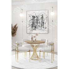 Trendy Asel Lisa Mat Gold Teddy Sandalye 90X90 Yuvarlak Yemek Masası Mutfak Masası  Masa Sandalye Takımı