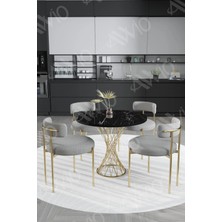 Trendy Asel Tiny Mat Gold Teddy Sandalye 90X90 Yuvarlak Yemek Masası Mutfak Masası  Masa Sandalye Takımı
