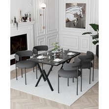 Trendy Asel Rolls Teddy Sandalye Yemek Masası Mutfak Masası 4 Kişilik Masa Sandalye Takımı 80X120