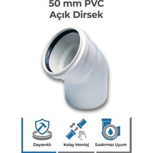Primeaks 50 mm Pvc Açık Dirsek Gri Atık Su Gider Boru Bağlantı Parçası Dayanıklı Pvc