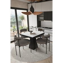 Trendy Asel Lago Siyah Lake Mdf Ayak 80X80 Yemek Masası Mutfak Masası 4 Kişilik Masa Takımı Teddy Sandalye