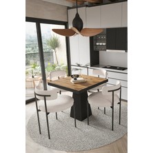 Trendy Asel Lago Siyah Lake Mdf Ayak 80X80 Yemek Masası Mutfak Masası 4 Kişilik Masa Takımı Teddy Sandalye