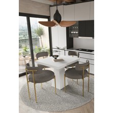 Trendy Asel Arona  Beyaz Lake Mdf Ayak  90X90 Yemek Masası Mutfak Masası 4 Kişilik Masa Takımı Teddy Sandalye