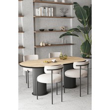 Trendy Asel Anka Teddy Sandalye Bohem Lake Mdf Ayak 80X140 Oval Yemek Masası Mutfak Masası Masa Sandalye Takımı