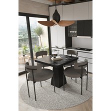 Trendy Asel Lago Siyah Lake Mdf Ayak 80X80 Yemek Masası Mutfak Masası 4 Kişilik Masa Takımı Teddy Sandalye